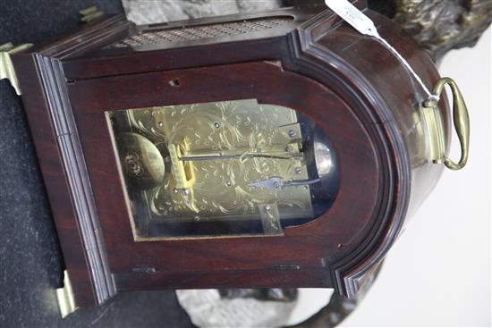 A late 18th century mahogany table clock, height 16.5in.